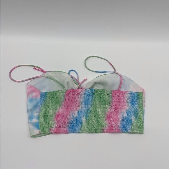 Revolve Superdown Laurena Tie Front Top in Pink Multi Tie Dye Strappy Crop Top S - Picture 7 of 8